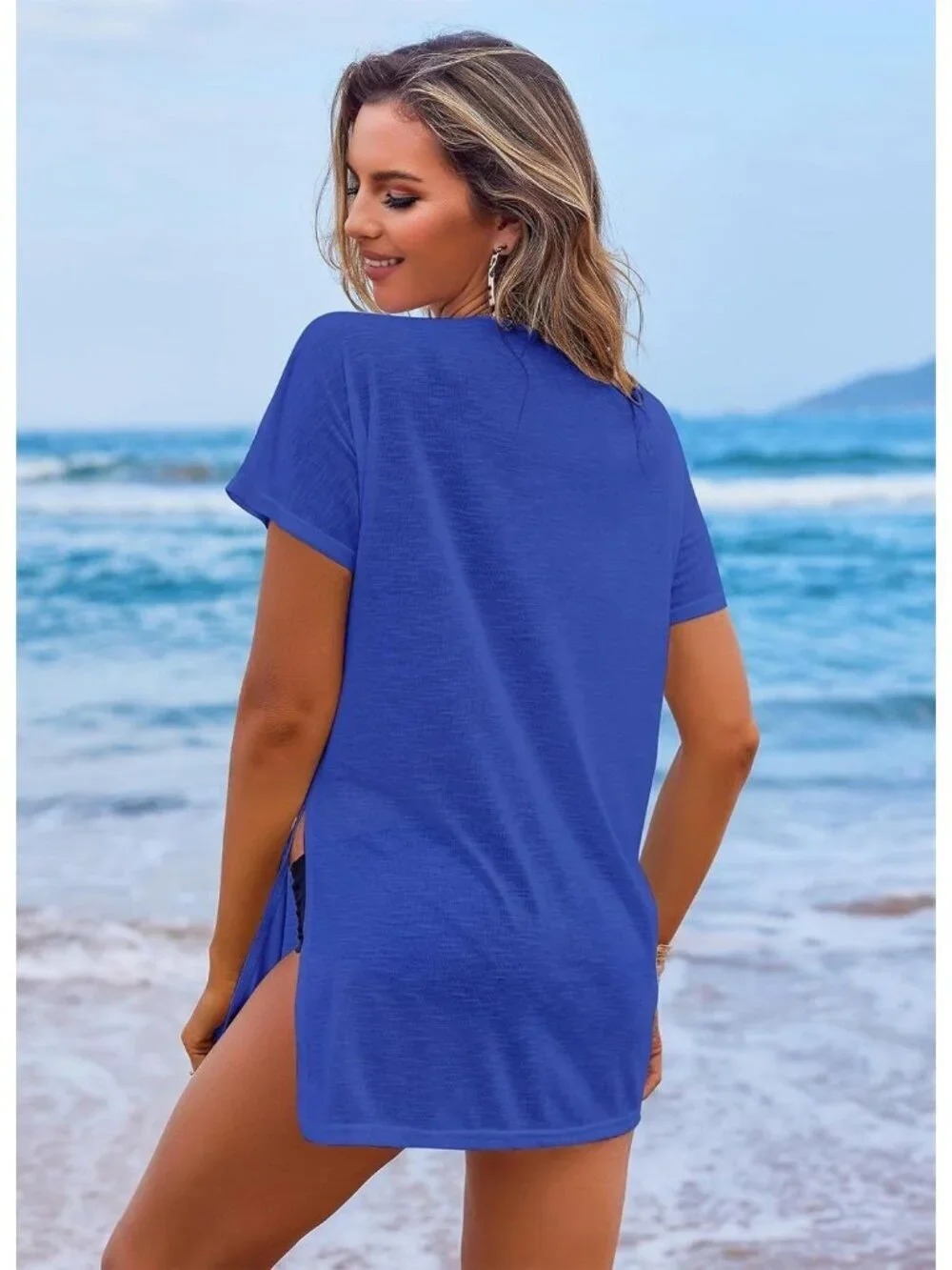 Women's Snorkal Blue Short Sleeve Cover Ups for Beach Bathing Suit Swimwear